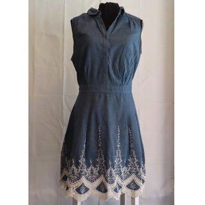 Chambray Embroidery Denim Dress Scalloped Lace Detailing - Westport 1962 (16) ❧